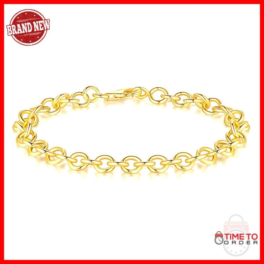 14K Gold Plated O-Shaped Cable Chain Bracelet 6.5-9in Stackable